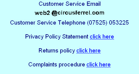 Customer Service Email

Customer Service Telephone (07525) 053225

Privacy Policy Statement click here

Returns policy click here

Complaints procedure click here